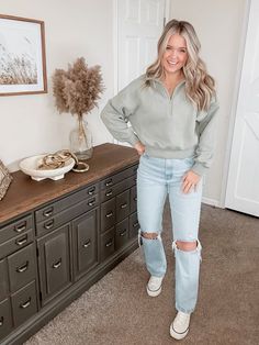 Comfy. How to style high tops Fall Relaxed Fit Half-zip Top, Relaxed Fit Half-zip Hoodie For Fall, Casual Cozy Fit Half-zip Sweater, College Fall Half-zip Tops, Sporty Cozy Fit Half-zip Sweatshirt, Casual Outfits For Moms, Modest Fashion Outfits, Mom Outfits, Mom Style