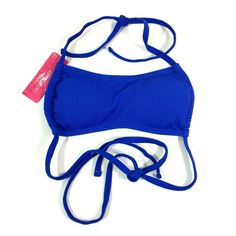 Xhilaration Juniors Ribbed Strappy Grommet Bralette Bikini Top Xs 00 Blue New With Tags Removable Padded Cups Adjustable Straps Smoke & Pet Free Blue Bandeau Swimwear With Adjustable Straps, Adjustable Blue Halter Top For Beach Season, Casual Blue Bandeau Swimwear, Blue Bandeau Halter Top For Beach, Blue Bandeau Halter Top For Summer, Adjustable Blue Halter Top, Blue Fitted Seamless Halter Top, Blue Seamless Fitted Halter Top, Trendy Blue Halter Top For Beach Season