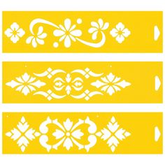 two yellow and white flower stencils are shown