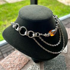 Handmade . Maille Links Stainless Steel Choker Necklace With Oval Iridescent Orange Pink Aura Crystal Charm & Dangly Chains . Choker Necklace Is Adjustable 14 To 17 Inch Long ( If You Need A Different Size Let Me Know ) Chains Are Nickel Free , Allergy Free , Hypoallergenic , No Itching . Tags : Gem / Gems / Gemstones / Crystals / Boho / #Bohemian / Bohochic / Goth / #Gothic / Punk / Emo / Victorian / Queen / Viking / Celt / #Celtic / Moon Child / Moon Phase / Witch / Fairy / Mermaid / Ocean / B Unique Metal Choker With Adjustable Chain, Trendy Handmade Adjustable Chain Necklace, Adjustable Bohemian Choker Chain Necklace, Adjustable Metal Chain Choker, Unique Adjustable Metal Choker, Adjustable Stainless Steel Choker Chain Necklace, Adjustable Stainless Steel Chain Choker Necklace, Adjustable Choker Chain Necklace For Festivals, Adjustable Stainless Steel Chain Choker