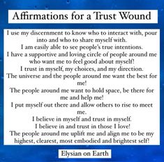 the poem affirmmations for a trust wound with blue background and white text