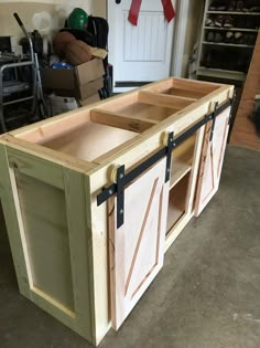 the cabinets are being built and ready to be put into place in the garage or workshop