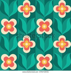 an abstract floral pattern with red and white flowers on green leaves, suitable for wallpaper or fabric