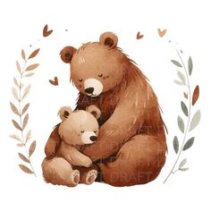 a watercolor painting of two bears hugging each other