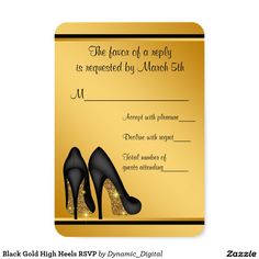 gold and black high heel shoes wedding rsp card