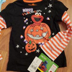 Tee Is 24m ..Nwt Playful T-shirt For Fall Playtime, Playful T-shirt For Playtime In Fall, Black Tops With Cartoon Print For Playtime, Black Cartoon Print Tops For Playtime, Playful Black Tops For Playtime, Fun Black Tops For Playtime, Sesame Street Halloween, Elmo Halloween, Tulle Ruffle Dress