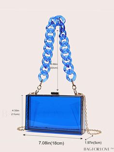 BagForLove - Blue PMMA Mini Box Bag Product Description Color Royal Blue Type Square Bag Bag Size Mini Pattern Type Plain Material PMMA Size Chart INCH CM Strap Length Bag Length Bag Width Bag Height Handle Height 47.2 inch 7.1 inch 2 inch 4.3 inch 8.7 inch Strap Length Bag Length Bag Width Bag Height Handle Height 120 cm 18 cm 5 cm 11 cm 22 cm Details Pictures Similar Products h2 { text-align: center; } /* æ¢è¡ */ li{ white-space: normal; word-break: break-all; word-wrap: break-word; } .red-box { width: 100%; display: flex; flex-direction: row; flex-wrap: wrap; justify-content: center; } .red-box > div { width: 190px; height: 250px; margin: 10px; } .red-box > div > a > img { width: 190px; height: 250px; } .size-box { width: 100%; margin: auto; white-space: nowrap; } .table { border-coll Rectangular Evening Bag With Large Capacity For Gift, Portable Rectangular Light Blue Bag, Trendy Large Capacity Rectangular Clutch, Light Blue Rectangular Bag, Trendy Blue Rectangular Case Bag, Blue Clutch Shoulder Bag With Chain Strap, Large Capacity Blue Square Bag, Light Blue Pouch Bag For Gift, Light Blue Pouch Bag As Gift