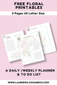 the free floral printables for your planner and to do list is shown in three different colors