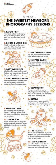 an orange and white poster with instructions on how to use the baby's stroller