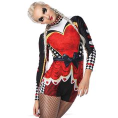 PRICES MAY VARY. Alexandra Collection Womens Queen of Hearts Performance Dance Costume Biketard Dye-Sublimated Performance Dance Leotard With Firm, Supportive Stretch Athletic Fit With Biketard Cut Dye-Sublimated Graphics Will Never Peel or Crack Made in the USA Alexandra Collection Womens Queen of Hearts Performance Dance Costume Biketard is the perfect costuming piece to add to your wardrobe to make sure all eyes are on you. With an athletic fit, dye-sublimated graphics that will never peel or Psychobilly Fashion, Aerial Costume, Heart Costume, Queen Of Hearts Costume, Detail Oriented, Dragon Costume, Dance Leotards, Dance Performance, Dance Costume