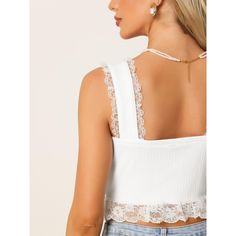 Lace trim and v-neck design bring summer romance to a sleeveless top. A sleeveless and beautiful lace panel put a pretty detailing on this top, making it perfect for a weekend gathering or night out. Great to match with skirts, jeans, denim shorts, pants, and so on. Pairs perfectly with short skirts or long pants for a hot and chic look. Sleeveless Shrug, Sleeveless Crop Tops, Skirts Jeans, Lace Trim Cami, Summer Romance, Women's Blouses, Shorts Pants, Cami Crop Top, Sleeveless Crop Top