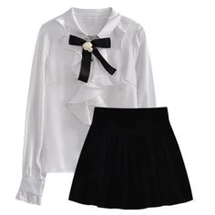 2-Piece Dark Academia Dress Set with Pointed Collar Witchy Academia Elegant Mini Skirt For School, Elegant Fitted School Skirt, White Academia, Dark Academia Dress, Academia Look, Dark Academia Shirt, Dark Academia Look, Random Clothing, Witchy Academia