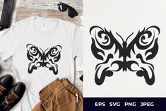 a t - shirt with an image of a butterfly on it and the words eps svg