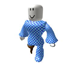 a blue and white checkered figure is flying through the air