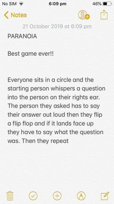 the text on the phone says, best game ever everyone sits in a circle and the starting person whispers a question into the person