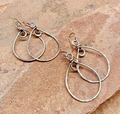 Hand-forged in Bronze with Bronze ear wires.  Approx. 1 1/2" x 2 3/4" long. Adjustable Teardrop Hoop Earrings With French Hook, Wire Wrapped Teardrop Hoop Earrings, Silver Small Hoop Teardrop Earrings With Ear Wire, Jewelry Earrings Hoops, Hand Forged, Ear Wires, Hippie Boho, Handmade Items, Jewelry Earrings