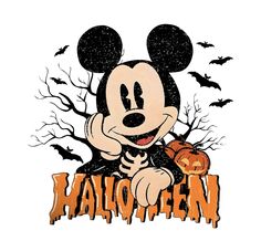 a mickey mouse with pumpkins and bats