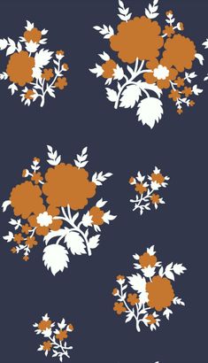 an orange and white flower pattern on a dark blue background, with smaller flowers in the center