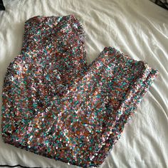 Nwt. Never Worn. Straight Let Sequin Pants. Pink/Rose/ Gold/Silver Sequins Multicolor Sequined Bottoms For Party Season, Pink Pants For Party Season, Pink Party Pants For Party Season, Pink Sequined Pants For Party Season, Pink Sequined Pants For Party, Pink Party Pants, Multicolor Bottoms For Night Out Party Season, Multicolor Bottoms For Party Season Night Out, Multicolor Sequined Party Bottoms