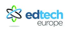 the edtech europe logo is shown in blue, green and grey colors on a white background