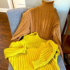 Tan Sweater Is Nwot Yellow Is Great Used Condition Cheap Mustard Sweater For Women, Winter Yellow Cable Knit Sweater, Cozy Yellow Winter Sweater, Yellow Academia, Color Academia, Hm Sweater, Tan Sweater, Dark Colors, Light Colors