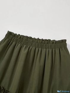 Orcajump - Solid Ruffle Hem Skirt, Elegant High Waist Midi Skirt, Women's Clothing Flowy Tiered Skirt In Solid Color, Solid Color Flowy Skirted Bottoms, Green Non-stretch Skirt With Elastic Waistband, Green Solid Color Mini Skirt, High-waist Green Ruffled Bottoms, Green High-waist Ruffled Bottoms, Casual Solid Skort With Ruffled Skirt, Khaki Flowy Skirt For Spring, Solid Tiered Skirt With Elastic Waistband