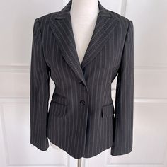 Nwt Bcbgmaxazaria Blazer Size Medium Black With Pinstripes Approximate Measurements Laying Flat Length Shoulder To Hem 24.5” Armpit To Armpit 18.5” Sleeve Length Shoulder To Cuff 24.5” Peach Blazer, Waterfall Jacket, Purple Blazer, Business Jacket, Formal Blazer, Open Blazer, Cropped Blazer Jacket, Tuxedo Style, Cape Jacket