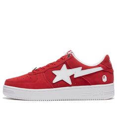 BAPESTA-SUEDE-PACK-RED Bape Shoes White Background, Red Bape Shoes, Red Ape Jeans, Bapesta Shoes Red And Black, Bape Star Shoes Yellow, Baseball Jacket Outfit, Dope Outfits For Guys, A Bathing Ape, Baseball Jacket