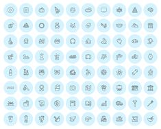 a large set of thin line icons in different shapes and sizes, all on a white background