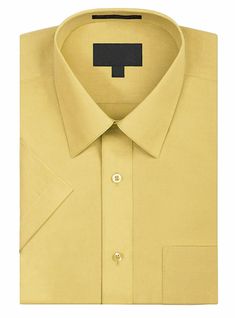 Summer Solid Color Dress Shirt With Button Closure, Solid Color Short Sleeve Dress Shirt With Button Closure, Fitted Short Sleeve Dress Shirt With Button Closure, Spring Short Sleeve Dress Shirt With Buttons, Summer Cotton Dress Shirt With Button Closure, Elegant Short Sleeve Dress Shirt With Button Closure, Yellow Summer Office Shirt, Short Sleeve Dress Shirt For Business, Business Shirt With Short Sleeves