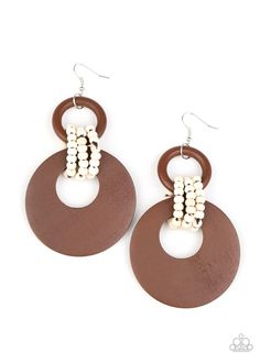 Beach Day Drama - Brown Paparazzi Earrings - sofancyjewels Paparazzi Earrings, Clay Sculptures, Pink Jewels, Brown Earrings, Wooden Ring, Wood Jewelry, Paparazzi Accessories, Wooden Earrings, Wooden Rings