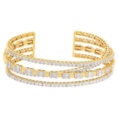 This baguette diamond multi-layer cuff bangle bracelet is a versatile piece that can be worn for both formal and casual occasions. Its sophisticated design adds a touch of glamour to any outfit, whether it's a glamorous evening gown or a chic ensemble. It is the perfect accessory to elevate your style and make a lasting impression. Item Code:-SEB-6034B (14k) Gross Weight :- 34.20 gm Solid 14k Yellow Gold Weight :- 33.14 gm Natural Diamond Weight :- 5.30 ct. ( AVERAGE DIAMOND CLARITY SI1-SI2 & CO Solid Gold Bangle, Diamonds Bracelet, Treasure Jewelry, Jewelry Details, Gemstone Bangle, Cuff Bangle Bracelet, Baguette Diamond, Cuff Bangles, Diamond Shape