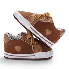 Baby Girls Lace Up Canvas Star Sneakers Wholesale - PrettyKid Brown Non-slip High-top Sneakers, Casual Brown Sneakers For Playtime, Brown Casual Sneakers With Soft Sole, Casual Brown Sneakers With Soft Sole, Brown Lace-up Sneakers With Soft Sole, Brown Sneakers With Soft Sole For Playtime, Cute Non-slip Closed Toe Sneakers, Casual High-top Non-slip Booties, Non-slip Lace-up Sneakers For Playtime