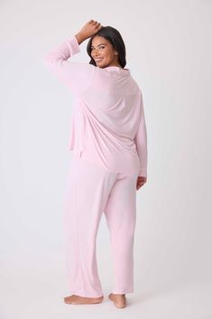 Elevate your sleepwear with purpose in our Women's classic pajama set in pink modal, created in partnership with the Susan G. Komen Foundation. This set boasts ivory piping, a button-front collared top, and straight-leg tie-waist pant, complemented by an embroidered eye mask with 'LOVE'. For 2024-2025, P.J. Salvage proudly pledges a $50,000 donation to Susan G. Komen. Pink Relaxation Set With Long Pants, Long Sleeve Modal Sleepwear For Loungewear, Pink Athleisure Loungewear Set, Susan G Komen, Classic Pajamas, Tie Waist Pants, Collared Top, Button Front Top, Sleepwear & Loungewear