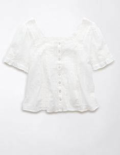 AE Square-Neck Lace Button-Up Shirt Summery Outfits, White Jeans Men, Athletic Fit Jeans, Winter Fit, Black Pleated Skirt, Lace Button, Warm Weather Outfits, Curvy Jeans, Costume Shop