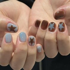 💙★🤎 Brown Star Nails, Nails For Summer, Brown Nails Design, Punk Nails, Short Gel Nails, Grunge Nails, Pretty Gel Nails