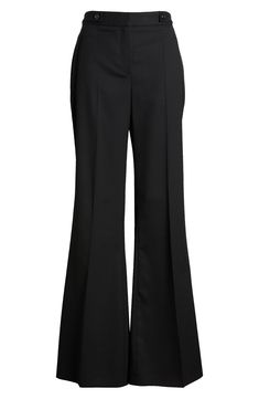 Classic gabardine pants to wear many seasons to come are expertly crafted from a wool blend in a flare-leg silhouette. 32" inseam Zip fly with hook-and-bar closure 60% wool, 38% polyester, 2% elastane Dry clean or machine wash, line dry Made in Portugal Flare Black Pants, Black Flare Pants, Black Flare, Concert Fits, Nordstrom Store, Free Fabric, Fabric Gifts, Flare Pants, Black Pants