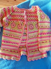 a crocheted baby jacket is shown with instructions to make it look like an afghan