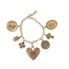 Hart made designed this charm bracelet with her top 7 favorite charms of the holiday season. A mix of love, luck, protection and fun! Made to wear every day, this charm bracelet is a full stack, with plenty of room to add on additional charms. Gold Trendy Charm Bracelet With Heart Charm, Trendy Gold Heart Charm Bracelet, Gold Plated Heart Charm Jewelry, Heart Shaped Gold Plated Charm Bracelet, Bracelet Illustration, Gold Plated Heart Charm Bracelet, Custom Charm Bracelet, Fitness Bracelet, Custom Charms