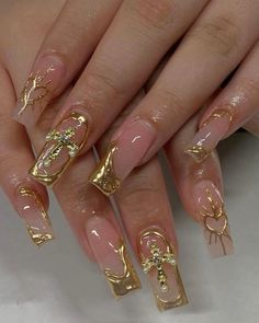 Maximalist Nails Square, 90s Inspired Nails, Summer Nail Colours, Sliver Nails, Luv Nails, Gold Acrylic Nails, Enjoy Your Trip, Milky Nails, Square Nail