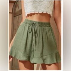 Brand New Has No Tags Never Been Worn Size Small Super Cute But Never Wear I Have To Downsize My Closet Casual Green Ruffled Bottoms, Casual Green Shorts With Ruffles, Green Ruffled Shorts For Summer, Casual Green Ruffled Shorts, Casual Vacation Shorts With Ruffle Hem, Cute Sweats, Shein Shorts, Sailor Shorts, White Skort