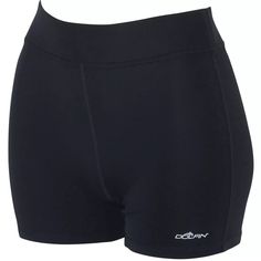 a woman's black shorts with white writing on the side