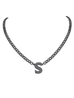 PRICES MAY VARY. Trendy letter A to Z pendant necklace for men or women, you can make a simple name necklace or statement hip hop fashion by layering wear with other pendant necklaces. Material - Stainless steel based, ion plated with black metal, color lasting, hypoallergenic, lead free and nickel free. Design - A bold letter pendant paired with a 4.5mm thick cuban chain makes this necklace a delicate yet stylish look. Each letter express its story. 4.5mm Thick Cuban Link Chain match with a bol Trendy Black Jewelry With Letter Print, Black Personalized Initial Pendant Jewelry, Personalized Black Initial Pendant Jewelry, Trendy Personalized Black Necklace, Trendy Black Personalized Necklace, Men Necklace Silver, Valentines Boyfriend, Boyfriend Necklace, Hypoallergenic Necklace