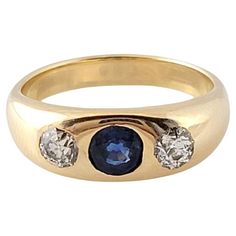 Vintage 10K Yellow Gold Diamond Natural Sapphire Ring Size 6 This gorgeous ring features one natural blue sapphire and 2 sparkling, European cut diamonds set in a 10K yellow gold band! Approximate total diamond weight: .40 cts Diamond clarity: I1 Diamond color: H-I Ring size: 6 Shank: 3.2mm Weight: 5.28 g/ 3.4 dwt Tested 10K Very good condition, professionally polished. Will come packaged in a gift box or pouch (when possible) and will be shipped U.S. Priority Mail Insured. MM072823/17KCS JAGI I European Cut Diamonds, Natural Blue Sapphire, Natural Sapphire, Diamond Color, Jewelry Rings Engagement, Jewelry Inspo, Diamond Clarity, Gold Band, Gold Bands