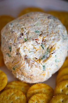 cheese ball with crackers on the side