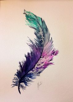 a drawing of a purple and green feather on a white background with the caption best 25 + phoenix feather tattoos ideas on pinter