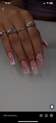 Pink Nails Initials, Long Acrylic Nails Initial, Nails With S Initials Acrylic, Pink Nails With A Initial, Cute Valentine’s Day Nails With Initial, Nails With J On It, Nail Art Designs With Initials, I Initial On Nails, Initial Under Acrylic Nail