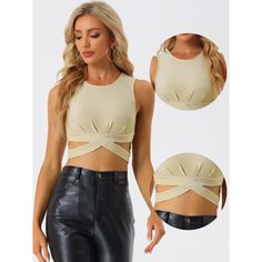 This cropped stretch-knit top is styled in a crisscross hem and all-over glitter. Crisscrosses are at the back and front, while a stretchy fabric creates the perfect fit. Pair it with shorts, skirts, skinny pants, a necklace, and sunglasses easily. The perfect eye-catching sleeveless crop top with metallic shining, allows you to shine at the party in the night. Party Bandage Crop Top, Cropped Bandage Tops For Party, Stretch Tank Top With Crisscross Straps For Parties, Stretch Cross Back Tops For Party, Stretch Cross Back Party Tops, Fitted Tops For Night Out With Cross Back, Cropped Stretch Tops With Crisscross Straps, Fitted Cross Back Top For Night Out, Cropped Bandage Top For Night Out