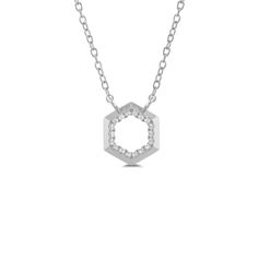 A petite diamond necklace capable of proving that a little goes a long way. Small in size but big in impact, this hexagonal pendant sparkles beautifully when it catches the light. The geometric profile and knife-edge design of this piece deliver the perfect amount of style and edge. Brilliant Cut Diamond Octagon Necklace Gift, Octagon Brilliant Cut Diamond Necklace Gift, Octagon Brilliant Cut Diamond Necklace For Gift, Brilliant Cut Octagon Diamond Necklace For Gift, Elegant Hexagon Diamond Cut Necklace, Octagon Diamond Cut Necklace, Fine Jewelry With Hexagon Brilliant Cut, Fine Jewelry Hexagon Brilliant Cut, Octagon Diamond Necklace Gift