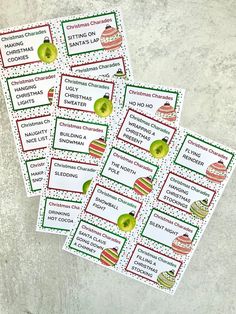 printable christmas gift tags with apples and snowflakes on them sitting on a table